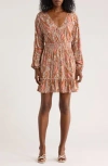 Lovestitch Paisley Long Sleeve Minidress In Brown