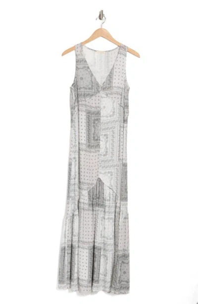 Lovestitch Paisley Patchwork Maxi Dress In Off White/ Grey