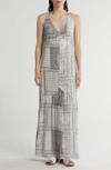 Lovestitch Paisley Patchwork Maxi Dress In Off White/grey