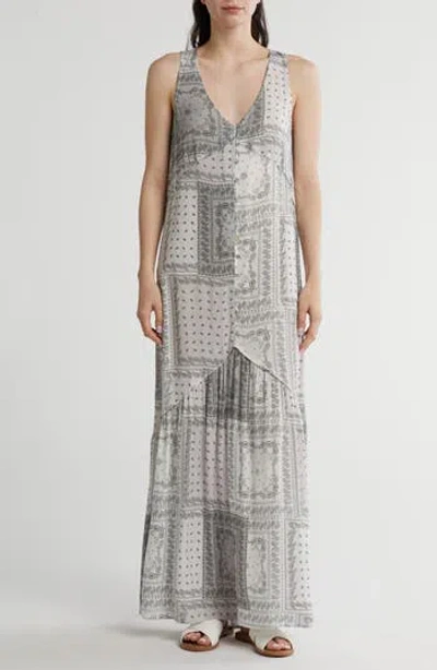 Lovestitch Paisley Patchwork Maxi Dress In Off White/grey