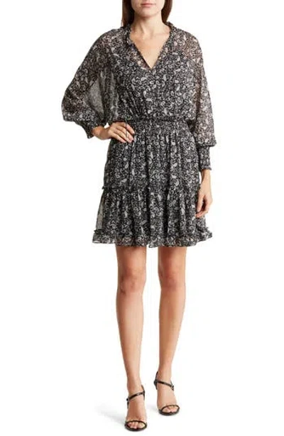 Lovestitch Paisley Smocked Tiered Dress In Black/natural