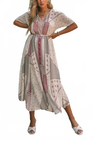 Lovestitch Patchwork Dress In Natural In Gray