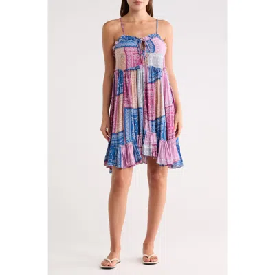 Lovestitch Patchwork Print Babydoll Minidress In Multi