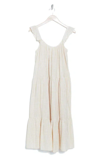 Lovestitch Plaid Cotton Tiered Midi Dress In Natural
