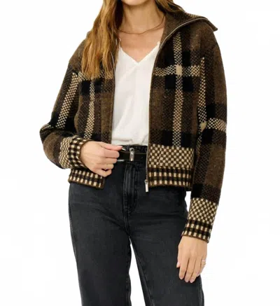 Lovestitch Plaid Knit Bomber Jacket In Brown In Multi