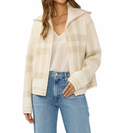 Lovestitch Plaid Knit Zip-up Bomber Jacket In Ivory In Neutral