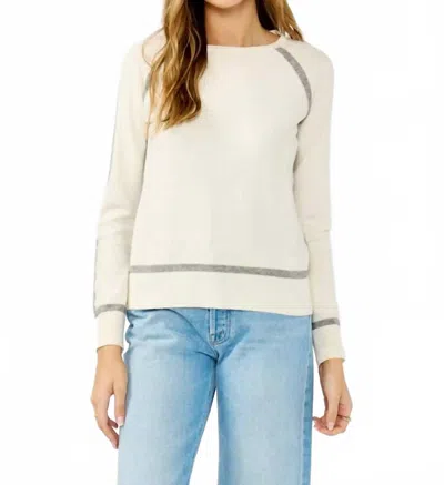 Lovestitch Posh Border Striped Pullover Sweater In Cream/ Heather Grey In Multi