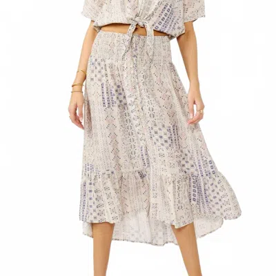 Lovestitch Printed Smocked Waist Skirt In Beige In Multi