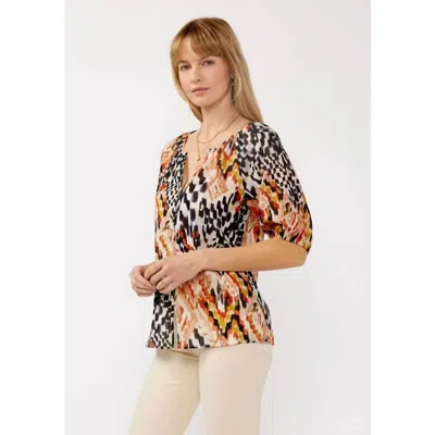 Lovestitch Puff Sleeve Button Down Top In Ikat Multi