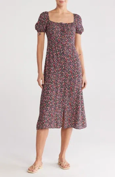 Lovestitch Puff Sleeve Midi Dress In Purple