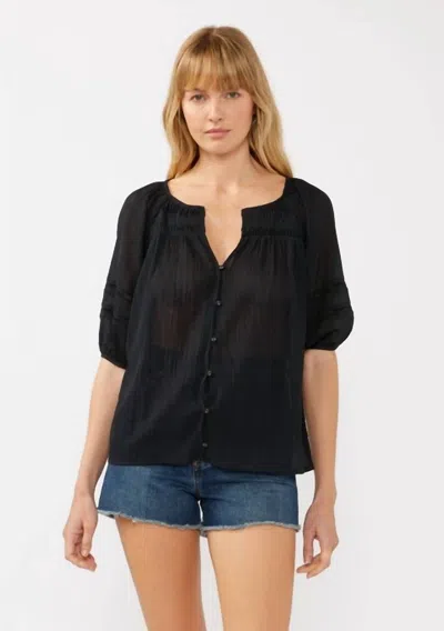 Lovestitch Puff Sleeve Pleated Yoke Top In Black