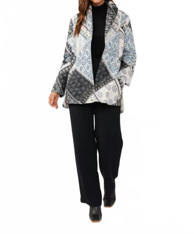 Lovestitch Quilted Patchwork Shawl Collar Jacket In Natural/blue In Multi