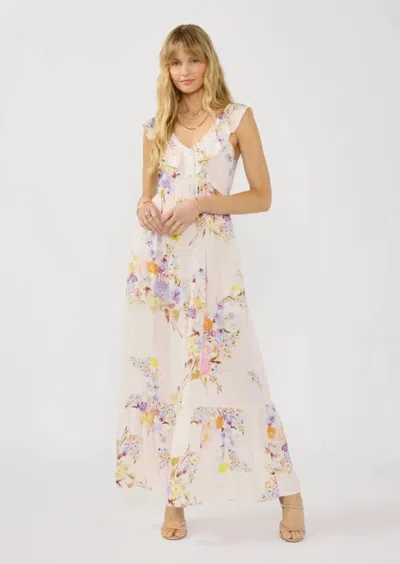 Lovestitch Ruffled Spring Floral Maxi Dress In Blush/dusty Blue In Multi