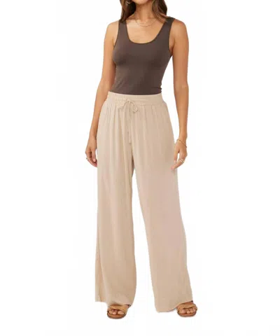 Lovestitch Ruffled Waist Washed Linen Cotton Wide-leg Pants In Sand In Neutral