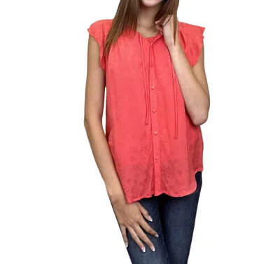 Lovestitch Secrets Of The Garden Textured Short Flutter Sleeve Top In Coral In Pink
