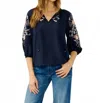 Lovestitch Selia Embroidered Blouse In Blue In Blue