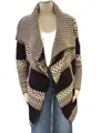 Lovestitch Shawl Collar Striped Cardigan In Maroon/ivr/blue In Multi
