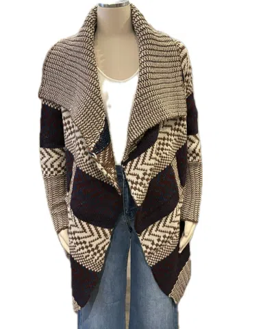 Lovestitch Shawl Collar Striped Cardigan In Maroon/ivr/blue In Multi
