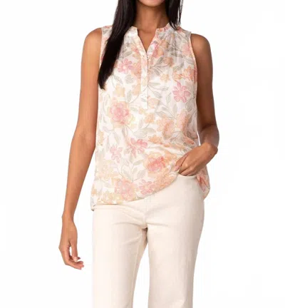Lovestitch Sheer Floral Button Front Ruffle Neck Tank Top In Natural Coral In Black