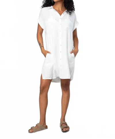 Lovestitch Short Dolman Sleeve Mini Shirt Dress In White In Multi