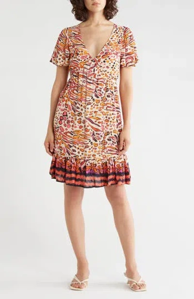 Lovestitch Short Sleeve Babydoll Minidress In Brown
