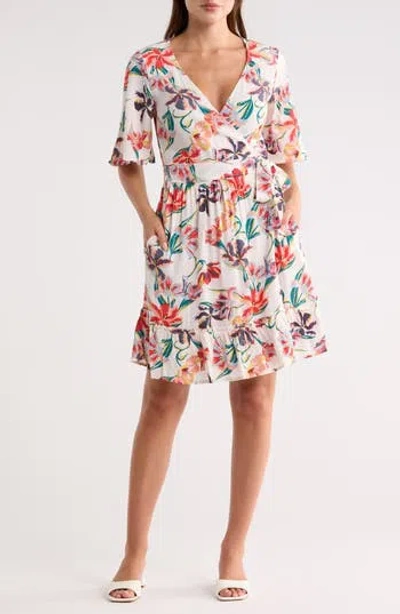Lovestitch Short Sleeve Wrap Dress In Multi