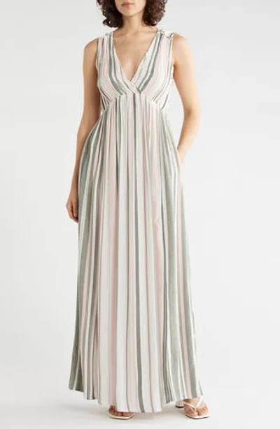 Lovestitch Sleeveless Stripe Maxi Dress In Green