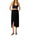 Lovestitch Smocked Back Wrap Midi Skirt In Black In Black