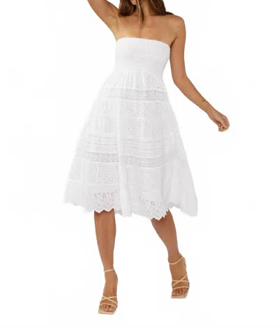 Lovestitch Smocked Bust Tiered Eyelet Dress In White
