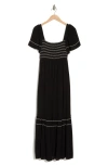 Lovestitch Smocked Contrast Stitch Maxi Dress In Black/ Ivory