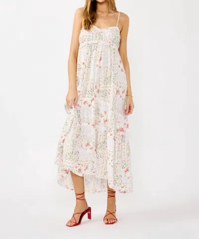 Lovestitch Smocked Ditsy Floral Tiered Maxi Dress In Natural / Lavender In White