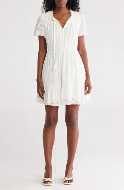 Lovestitch Smocked Eyelet Minidress In White