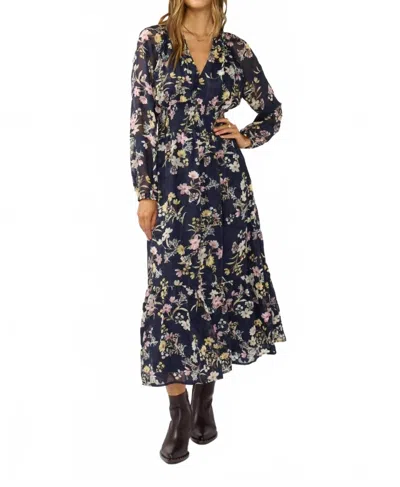 Lovestitch Smocked Floral Dress In Blue