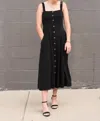 LOVESTITCH SQUARE NECK CORSET MIDI DRESS IN BLACK