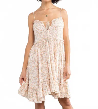 Lovestitch Stella Disty Floral Print Mini Dress In Natural/peach In Pink