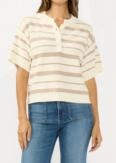 Lovestitch Stripe Henley Top In Beige In Neutral