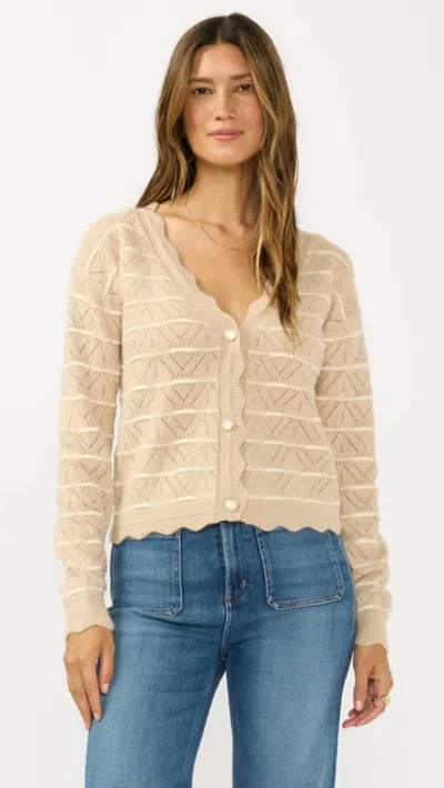 Lovestitch Stripe Pointelle Sweater Cardigan In Beige In Neutral