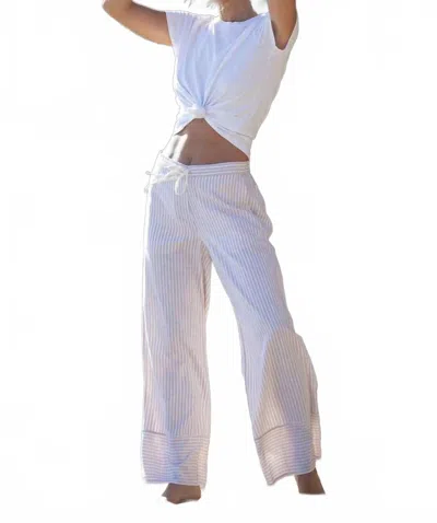 Lovestitch Striped Straight Leg Drawstring Pant In White/sand In Blue