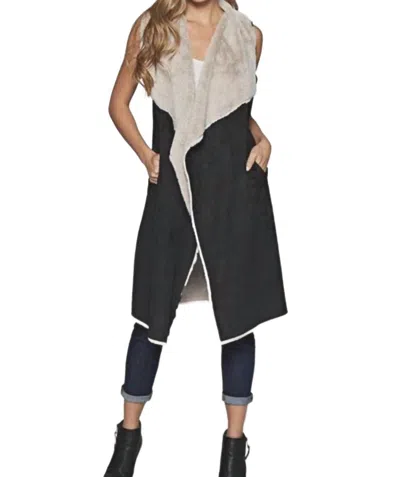 Lovestitch Super Soft Sleeveless Faux Suede Long Vest In Black