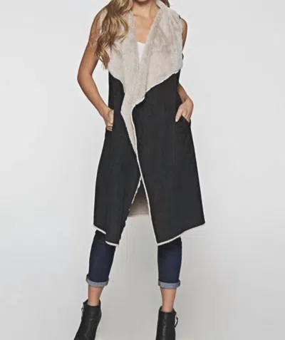 Lovestitch Super Soft Sleeveless Faux Suede Long Vest In Black In Multi