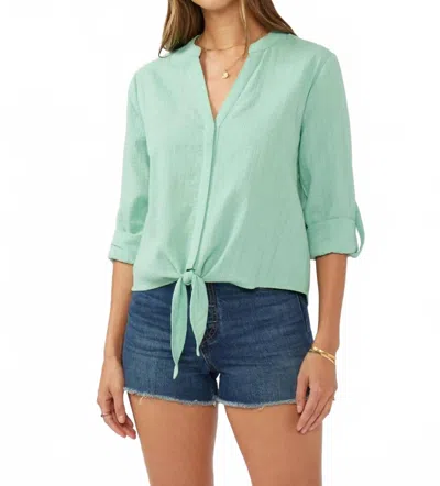 Lovestitch Tie Front Button Up Shirt In Seafoam Cotton In Green