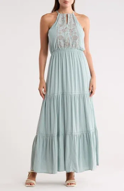 Lovestitch Tiered Halter Dress In Blue