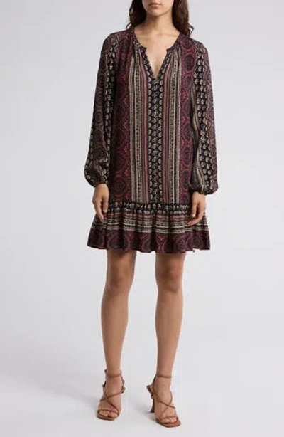 Lovestitch Tiered Long Sleeve Dress In Black/wine