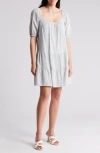 Lovestitch Tiered Puff Sleeve Cotton Dress In Dusty Blue