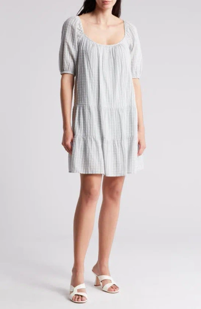 Lovestitch Tiered Puff Sleeve Cotton Dress In Gray
