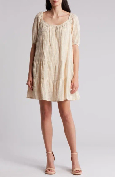 Lovestitch Tiered Puff Sleeve Cotton Dress In Neutral