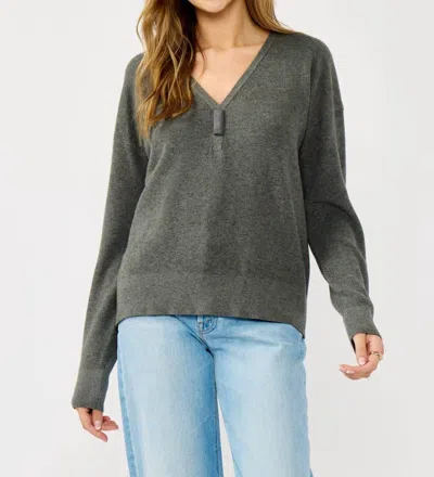 Lovestitch V-neck Rib Knit Sweater In Charcoal In Green