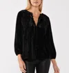 Lovestitch Velvet Button Front V-neck Blouse In Black