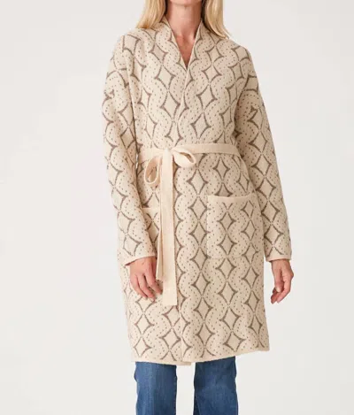 Lovestitch Western Diamond Jacquard Belted Cardigan In Natural/taupe In Neutral