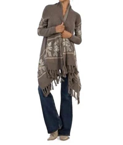 Lovestitch Western Floral Knit Fringe Trim Cardigan In Grey